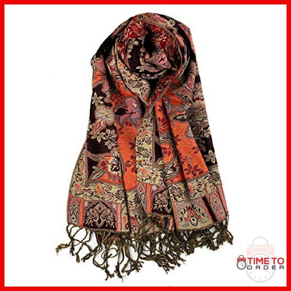 Luxury Pashmina Silk Shawl Wrap with Fringes 67x28 Inches - Picture 2 of 3